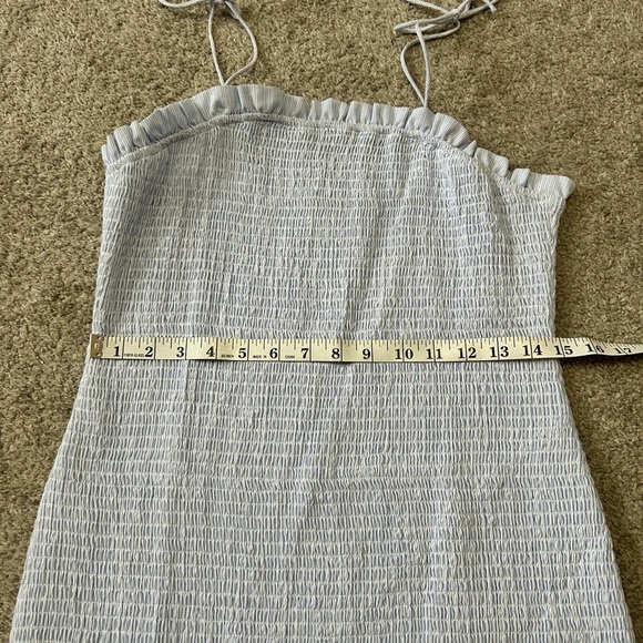 Cousin Couture Smocked Mini Dress Light Blue Pinstripe Ruffle Tie Straps M - Picture 8 of 9